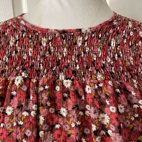 Knox Rose Womens Top Medium Cottage Core Boho Floral Ruffle Hippie Shirred Pink - Picture 2 of 14